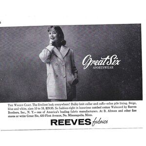 Great Six Sportswear Coat Advertisement 1950s Vintage Print Ad
